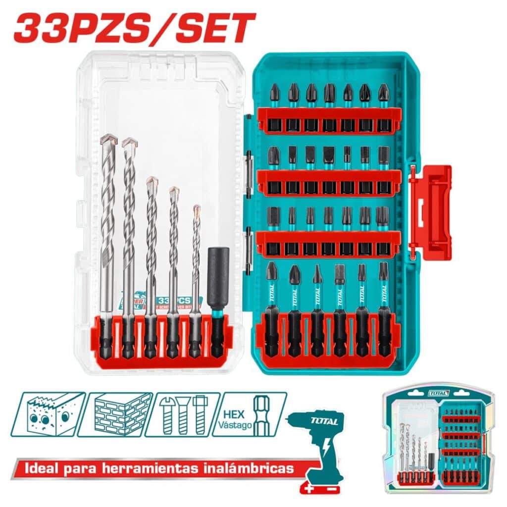 SET DE PUNTAS PARA DESTORNILLADOR DE IMPACTO + BROCAS 33PCS INDUSTRIAL – TACSDL11303