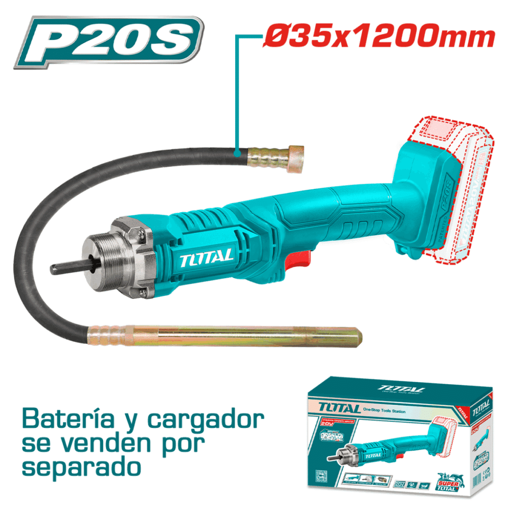 VIBRADOR CONCRETO LI-ION 20V POKER 35X1200MM 2300RPM TOTAL – TCVLI202301