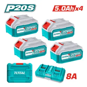 SET DE BATERIAS LI-ION 20V 5.0AH 4PCS + CARGADOR 8A DUAL INDUSTRIAL TOTAL- TFBCLI20285