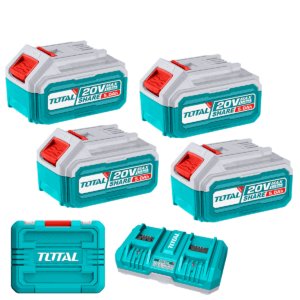 SET DE BATERIAS LI-ION 20V 5.0AH 4PCS + CARGADOR 8A DUAL INDUSTRIAL TOTAL- TFBCLI20285