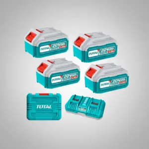 SET DE BATERIAS LI-ION 20V 5.0AH 4PCS + CARGADOR 8A DUAL INDUSTRIAL TOTAL- TFBCLI20285