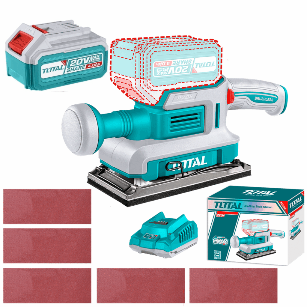 LIJADORA ORBITAL 20V 90X180MM 13000RPM 1X4.0AH + ACC INDUSTRIAL TOTAL – TFSLI20311