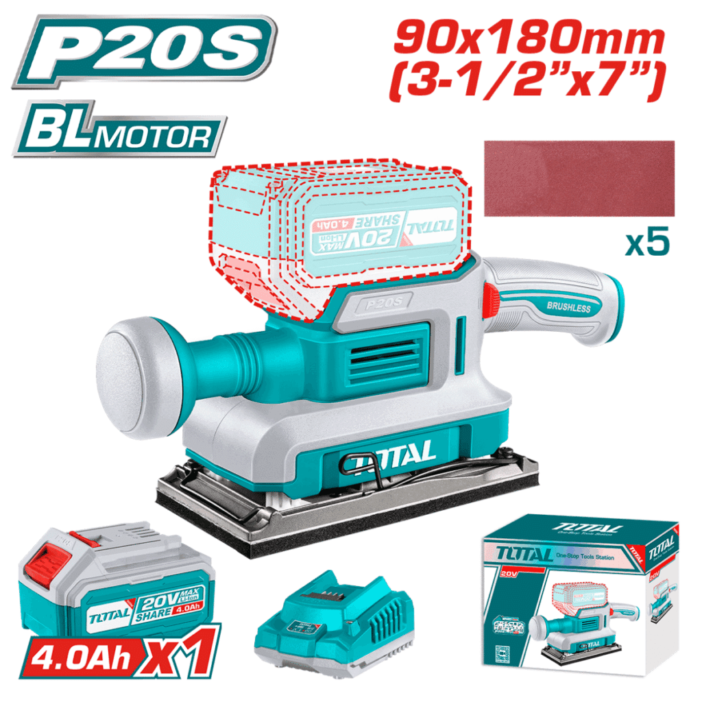 LIJADORA ORBITAL 20V 90X180MM 13000RPM 1X4.0AH + ACC INDUSTRIAL TOTAL – TFSLI20311