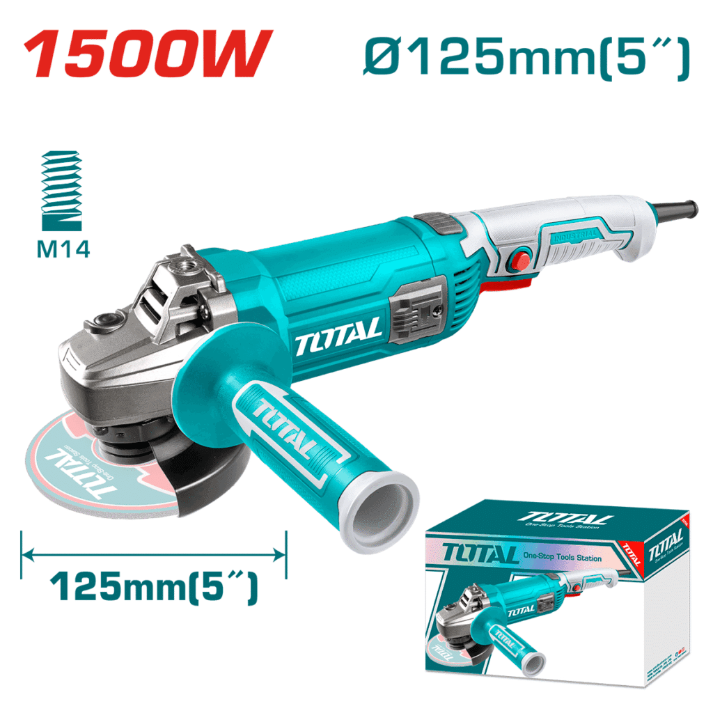 AMOLADORA ANGULAR 5″ 1500W 125mm M14 11000RPM MANGO LARGO INDUSTRIAL TOTAL- TG11512536