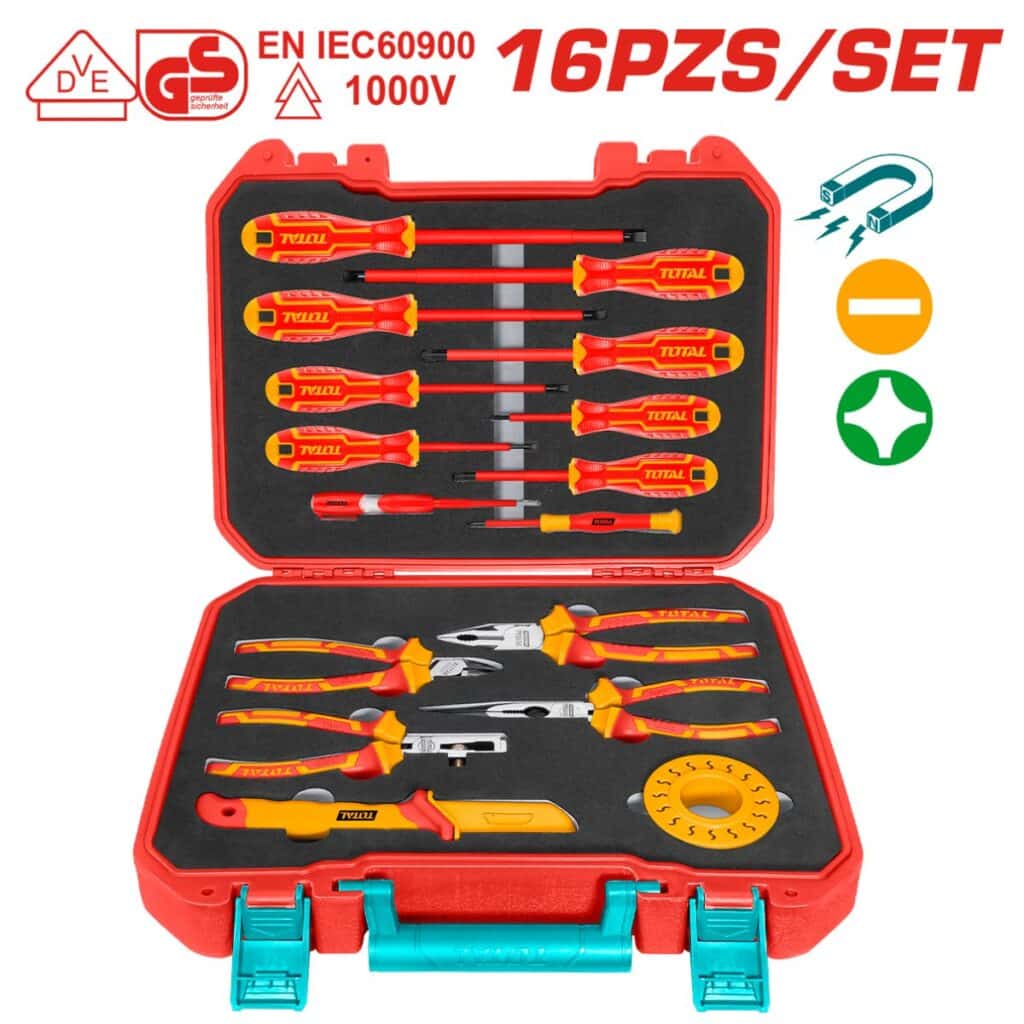 SET DE HERRAMIENTAS MANUALES DIELECTRICOS 1000V 16 PZS – MALETIN INDUSTRIAL – THKITH1601