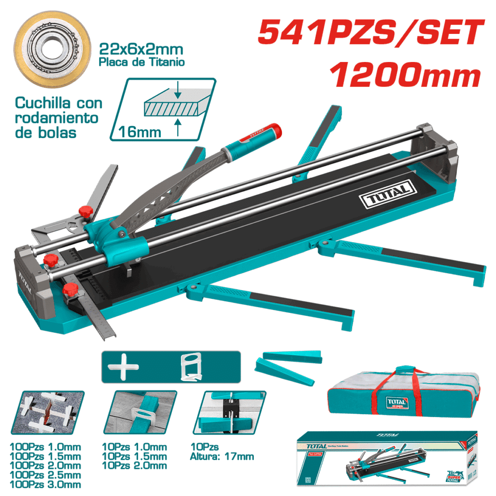 CORTA MAYOLICA  47″ 120CM 1200MM + ACCESORIOS MALETIN 541PCS HOJA: 22X6X2MM TOTAL- THTC12008