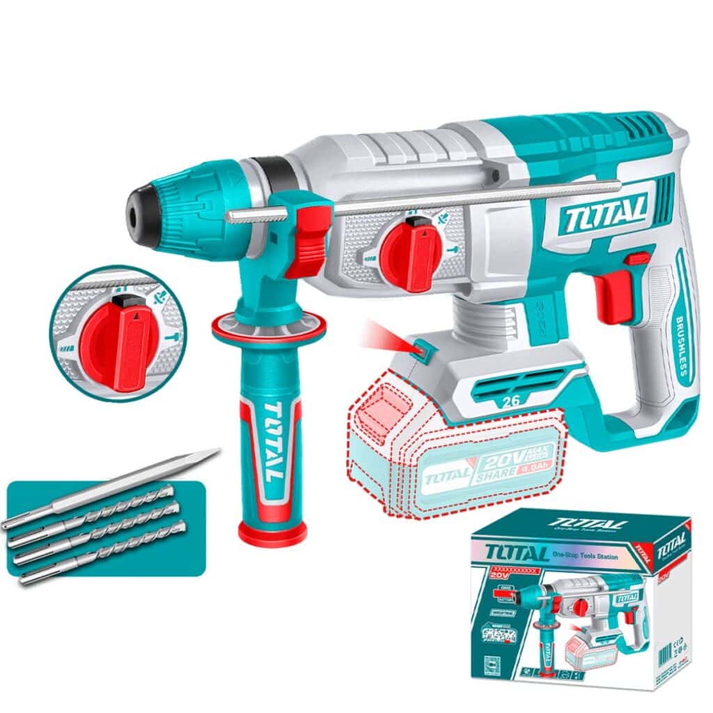 ROTOMARTILLO SDS+ 26MM 20V 2.5J 0-5000BPM BRUSHLESS 4 FUNCIONES INDUSTRIAL TOTAL – TRHLI20268