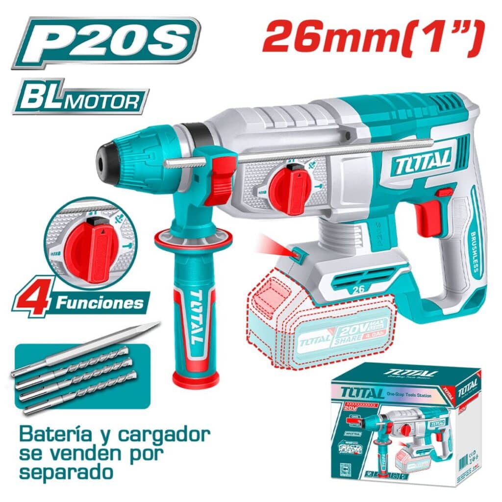 ROTOMARTILLO SDS+ 26MM 20V 2.5J 0-5000BPM BRUSHLESS 4 FUNCIONES INDUSTRIAL TOTAL – TRHLI20268