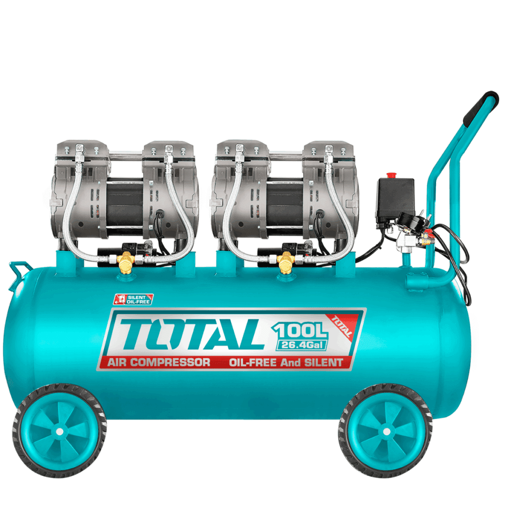 COMPRESORA 100 LITROS OIL-FREE  3.25HP (2x1200W) 75DB 8BAR 3400RPM INDUSTRIAL