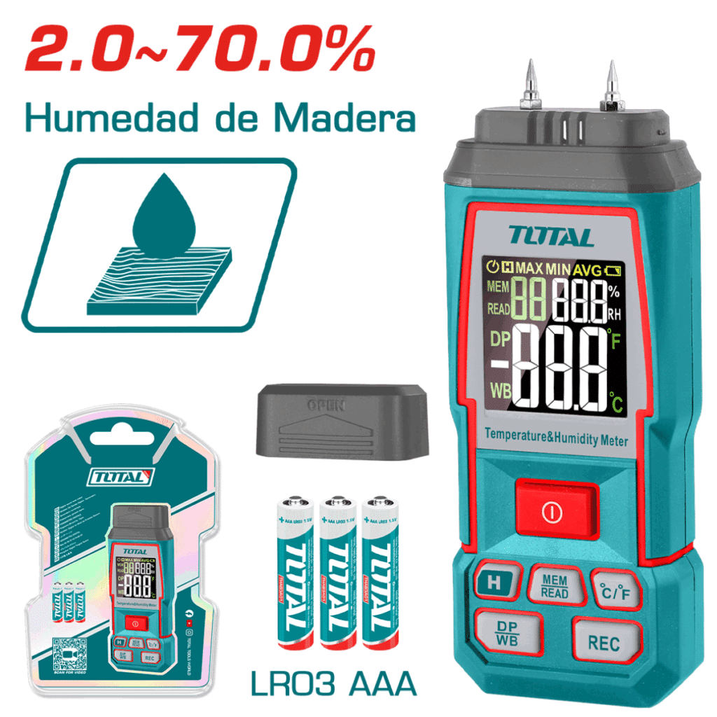 MEDIDOR DE HUMEDAD PARA MADERA 2.0 – 70% ACC:2% AMB:20-90%RH INDUSTRIAL – TETWM031