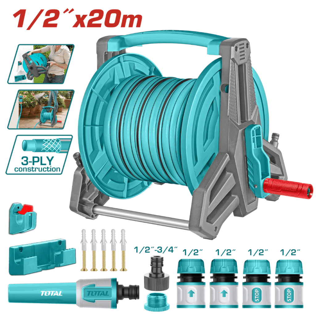 CARRETE CON MANGUERA 20M X 1/2» PVC INC. ACCESORIOS – THHR20124