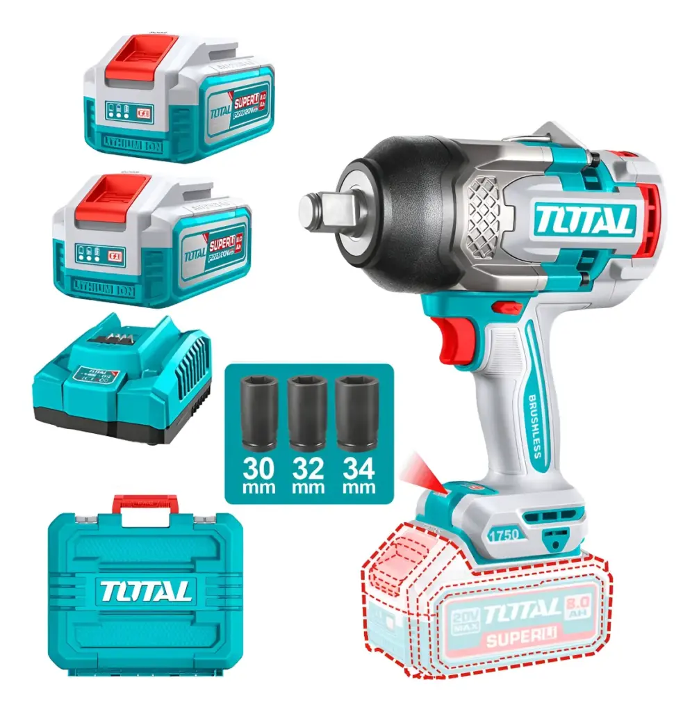 LLAVE  DE IMPACTO  1750NM 3/4″ BRUSHLESS 20V 2200BPM 2X8.0AH MALETIN INDUSTRIAL TOTAL – TIWLI20175