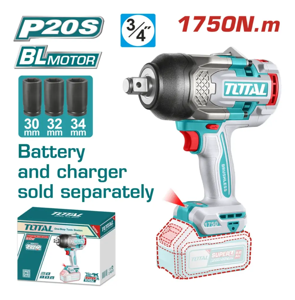 LLAVE DE IMPACTO 1750NM 3/4″ BRUSHLESS 20V 2200BPM INDUSTRIAL TOTA – TIWLI201751