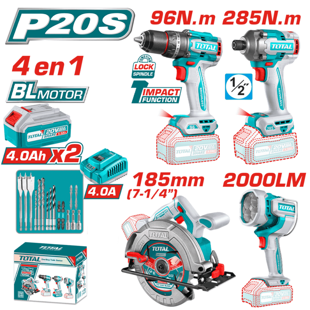 COMBO 4 EN 1 TALADRO 96NM + ATORNILLADOR 285NM + LINTERNA + S – TOSLI241297