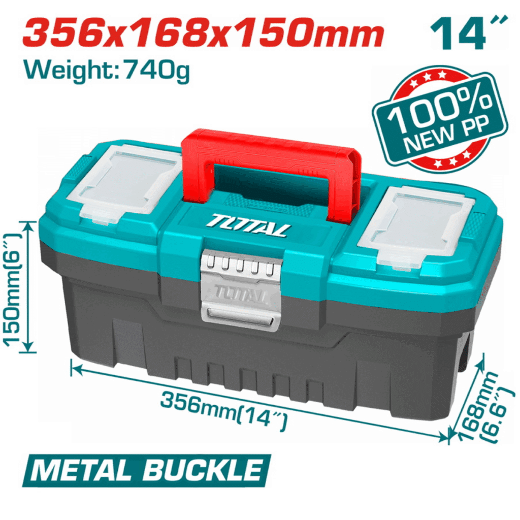 CAJA HERRAMIENTAS 14» NEW PP 356X168X150MM 720G HEBILLA PLASTICA – TPBX0141