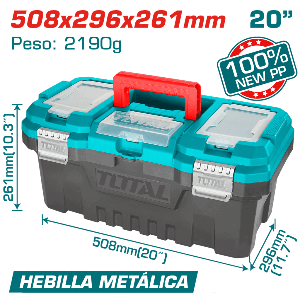 CAJA HERRAMIENTAS 20» NEW PP 508X296X261MM 20KG HEBILLA METALICA – TPBX0202