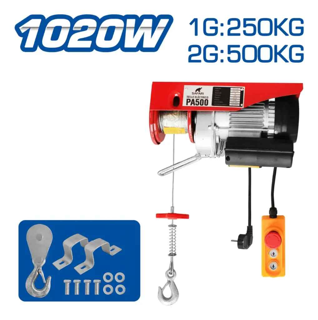 TECLE ELECTRICO 1020W 1G:250KG / 2G:500KG E:6-12M V:5-10M/MIN – PA500