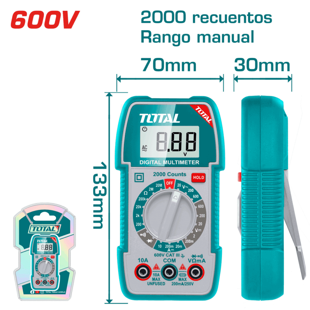 MULTIMETRO DIGITAL 600V 2000 CONTEOS RANGO MANUAL INDUSTRIAL – TMT5360011