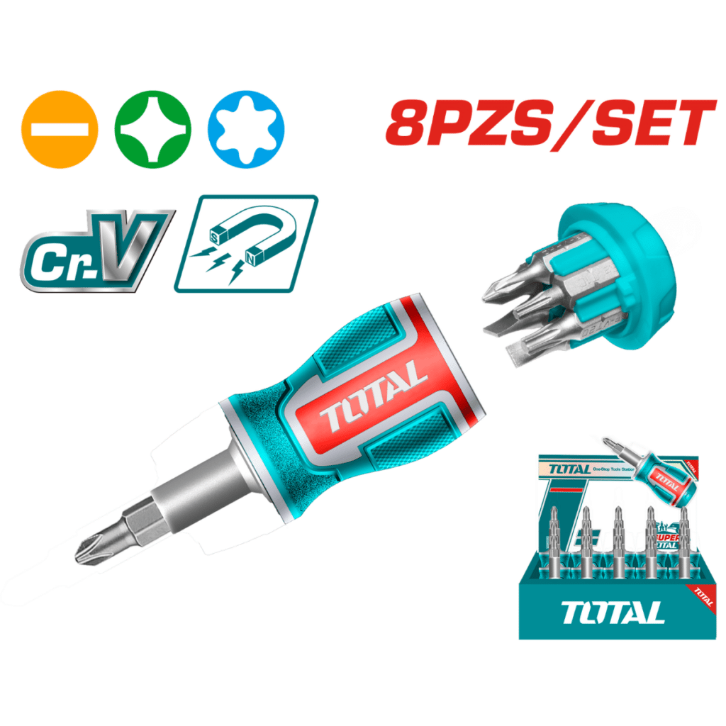 SET DESTORNILLADOR 8 EN 1 PUNTAS INTERCAMBIABLES CR.V MAGNETICO – TACSDS0706