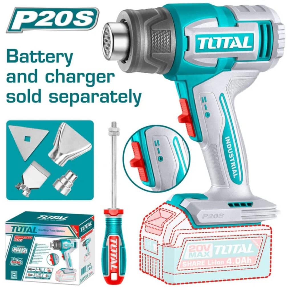 PISTOLA CALOR 20V 300/550C 100/200 L/MIN +ACC INDUSTRIAL – TBLI2006