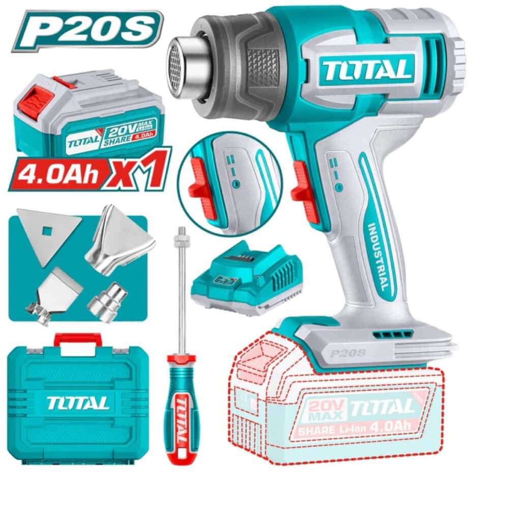 PISTOLA CALOR 20V 300/550C 100/200 L/MIN +ACC MALETIN 1X4.0AH INDUSTRI – TBLI20065