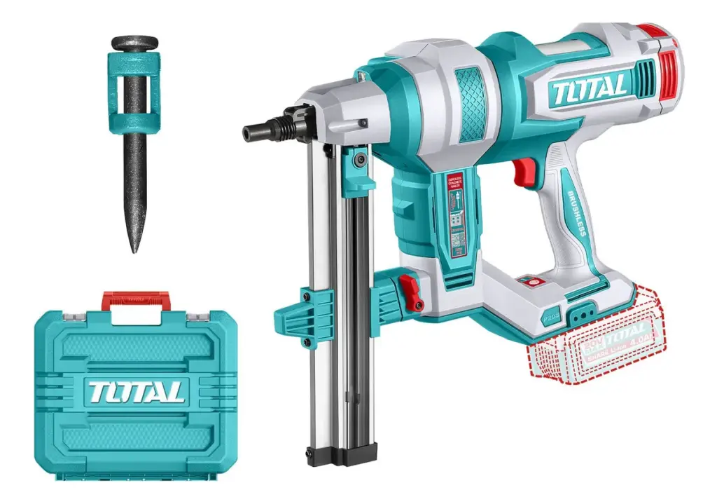 CLAVADORA CONCRETO 20V BLMOTOR  R:15-40MM +1000 CLAVOS +ACC MALETIN IN – TCNLI9005