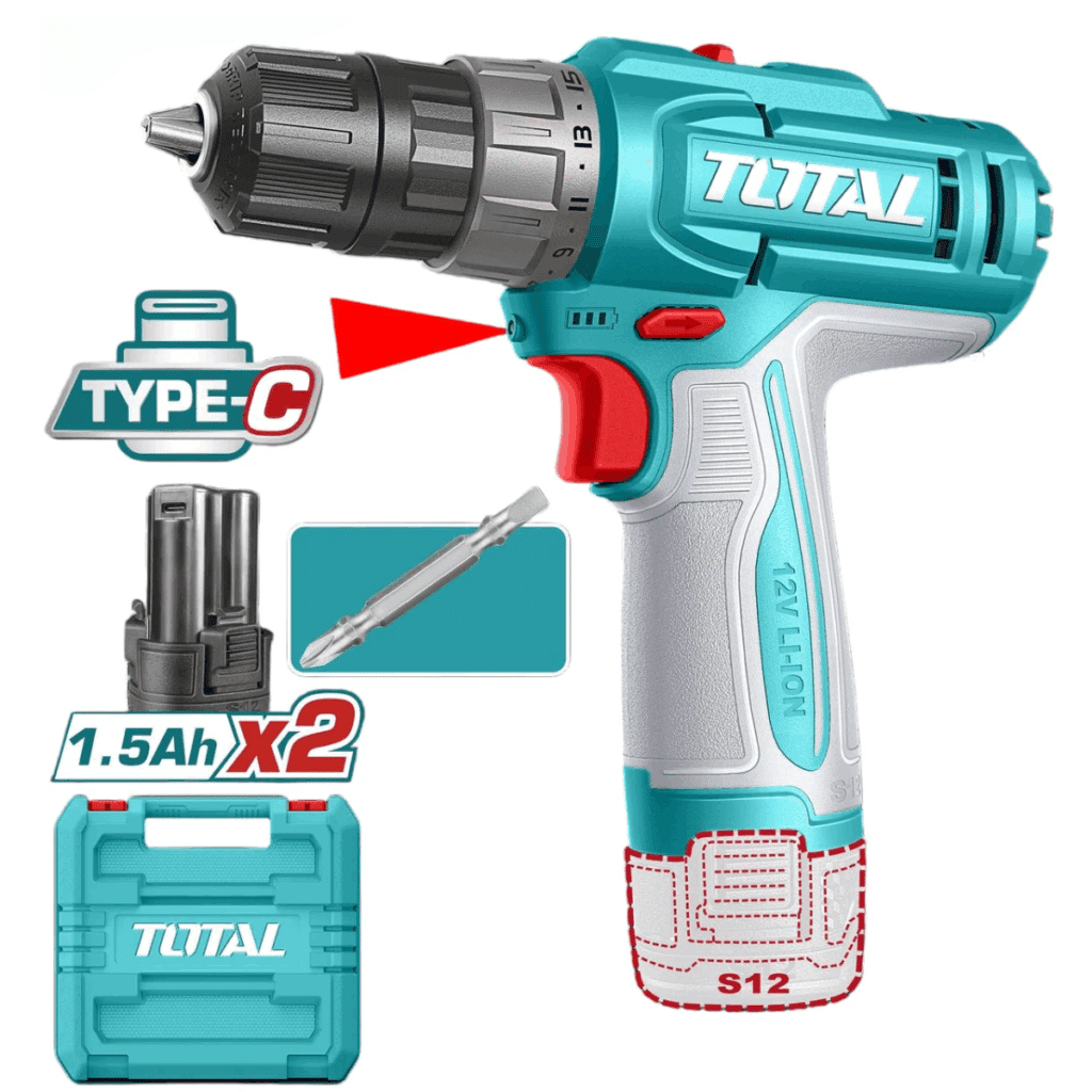 TALADRO 12V S12 20NM 0.8-10MM 0-400/0-1500RPM (15+1) 2X1.5AH TYPE-C + – TDLI12206