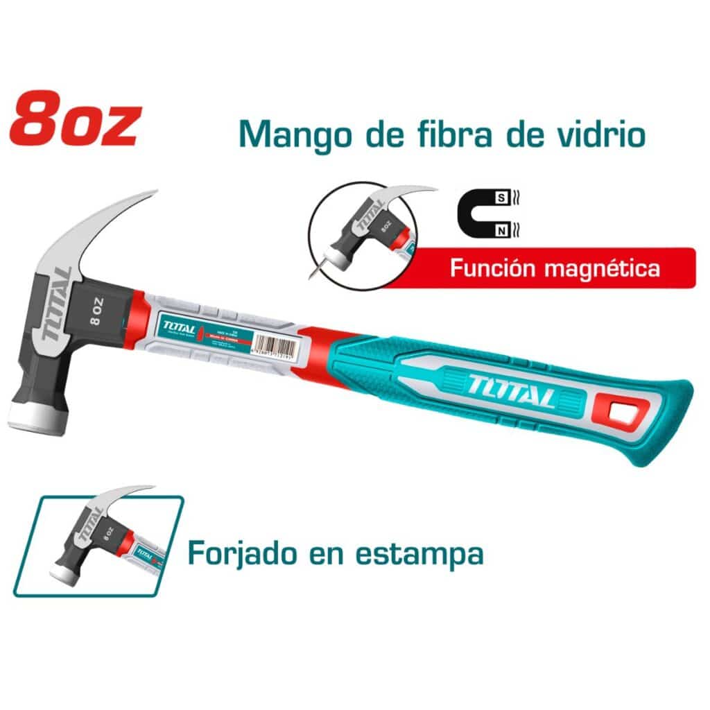 MARTILLO DE UÑA MANGO FIBRA DE VIDRIO 8OZ/220G ACERO CARBON MAGNETICO – THCH61008