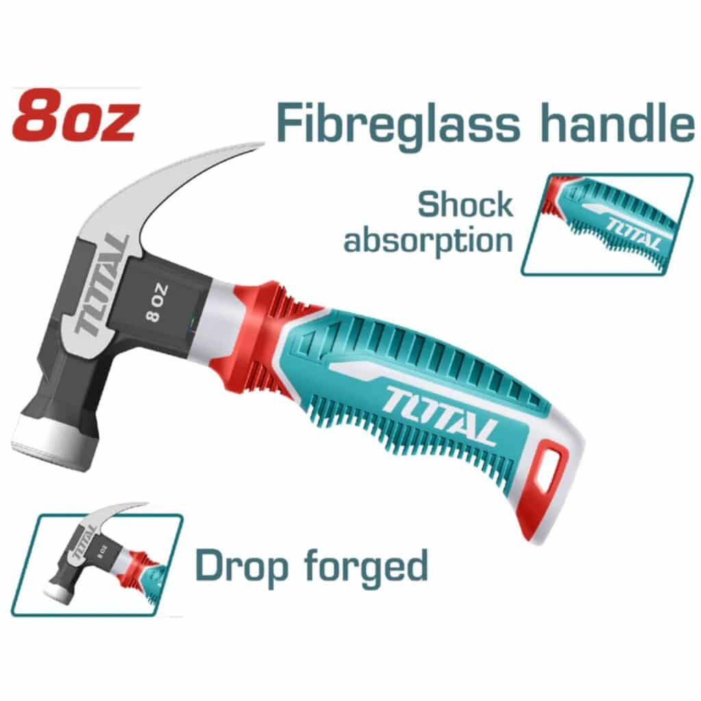 MARTILLO DE UÑA MANGO FIBRA DE VIDRIO MINI 8OZ/220G ACERO CARBON MAGN – THCH61008D