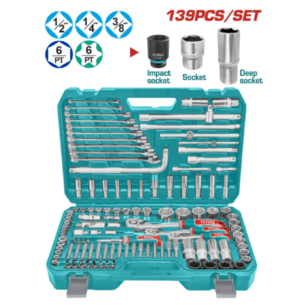 SET HERRAMIENTAS COMBINADAS + RACHETS 139 PZS INC MALETIN INDUSTRIAL – THKTHP21396