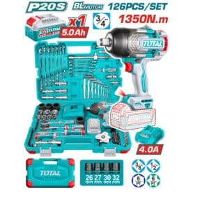 COMBO LLAVE DE IMPACTO 1350NM 20V + HERRAMIETAS 1X5.0AH (126PCS ) INDUSTRIAL TOTA - THKTHP31262