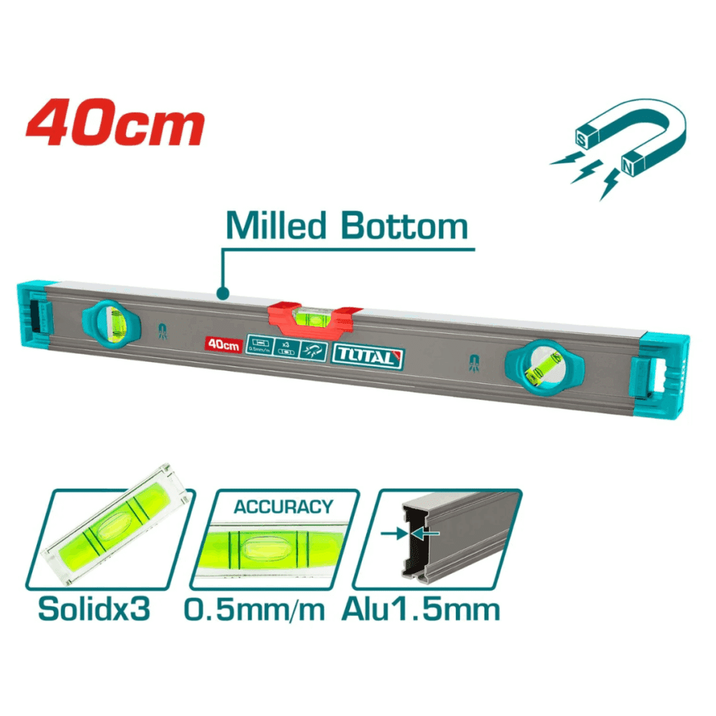 NIVEL BURBUJA 40CM B:3 ALUMINIO 1.5MM PRES:0.5MM SUPER MAGNETICO – TMT24028M