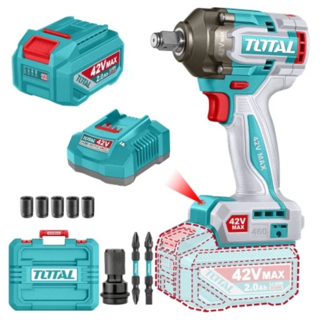 LLAVE DE IMPACTO 460NM 1/2″ BRUSHLESS 42V 2900BPM BRUSHLESS 1X2.0AH +ACCESORIOS TOTAL – TIWLI42461