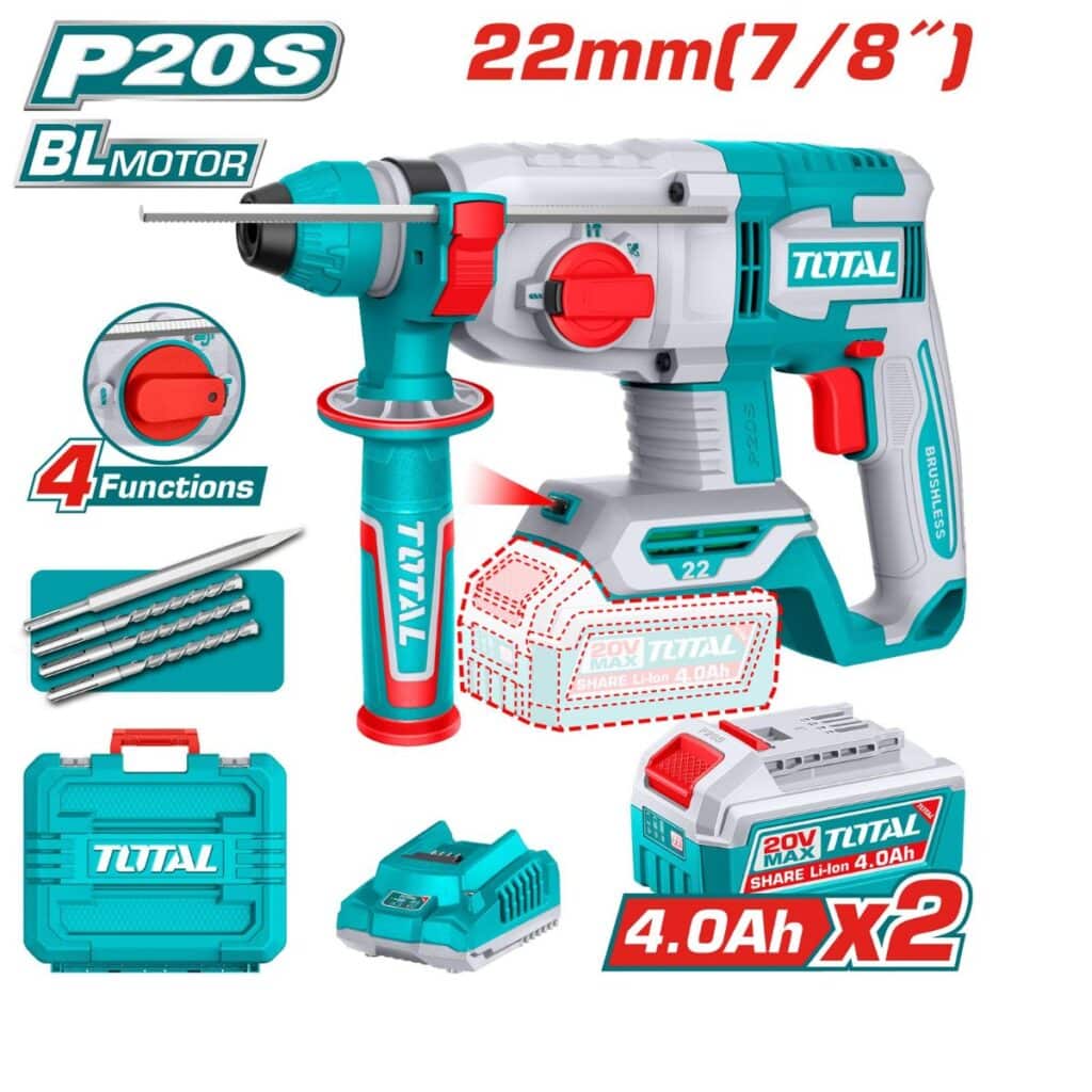 ROTOMARTILLO SDS+ 22MM 20V 2.0J 0-5400BPM BRUSHLESS 2X4.0AH 4FUNC IN – TRHLI212282