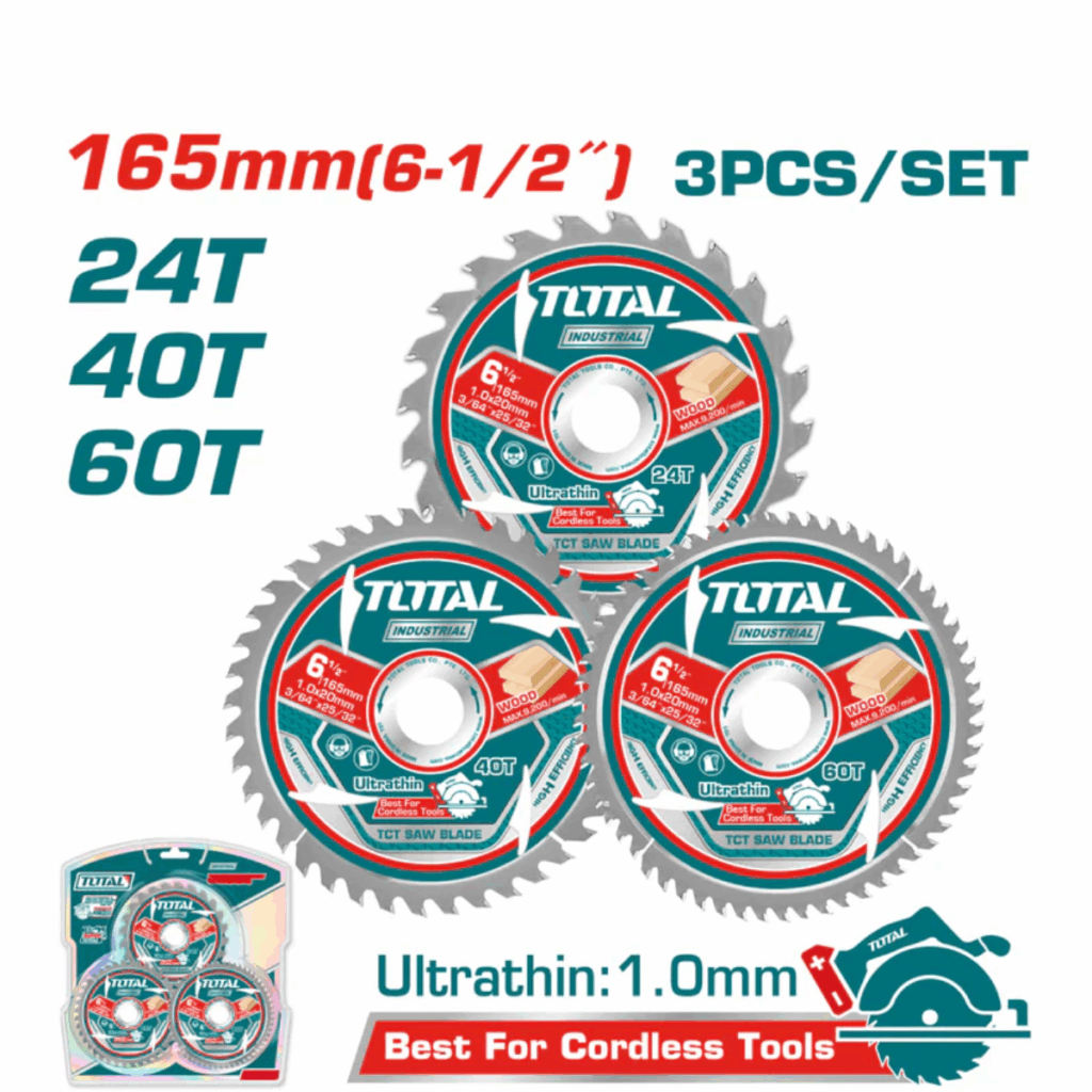 SET DISCOS DENTADOS 165MM 3PCS 24T/40T/90T ULTRA DELGADO: 1MM INDUSTRI – TAC236165