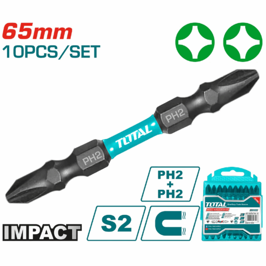 SET DE PUNTAS 65MM PH2+PH2 S2 10PCS MAGNETICAS DOBLE LADO INDUSTRIA – TACIM16PH233