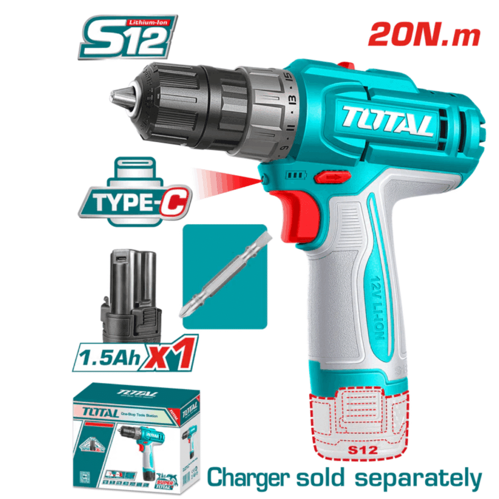 TALADRO 12V S12 20NM 0.8-10MM 0-400/0-1500RPM (15+1) 1X1.5AH TYPE-C + – TDLI122061