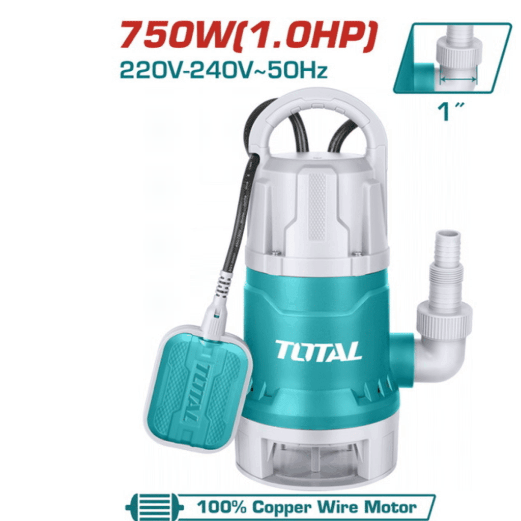 BOMBA SUMERGIBLE AGUA RESIDUAL AC INOX 750W(1.0HP) H:7M C:217L/MIN S:1PU – TWP87506-5