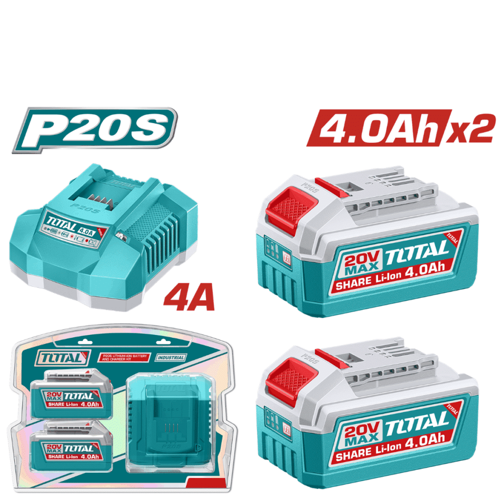 SET DE BATERIAS LI-ION 20V 4.0AH 2PCS + CARGADOR 4A INDUSTRIAL – TFBCPK2013