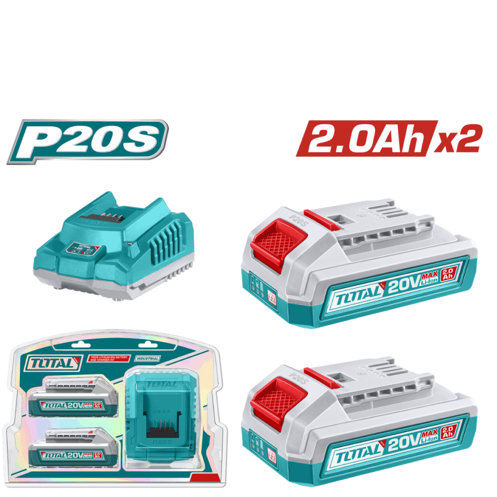 SET DE BATERIAS LI-ION 20V 2.0AH 2PCS + CARGADOR INDUSTRIAL – TFBCPK2212