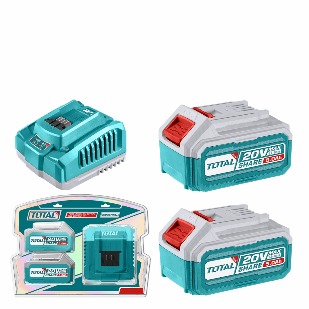 SET DE BATERIAS LI-ION 20V 5.0AH 2PCS + CARGADOR INDUSTRIAL – TFBCPK2513