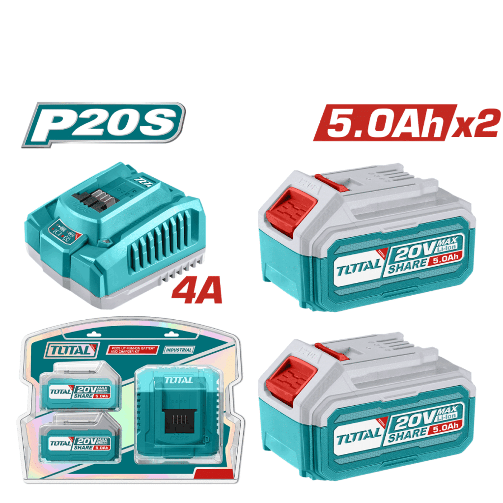 SET DE BATERIAS LI-ION 20V 5.0AH 2PCS + CARGADOR INDUSTRIAL – TFBCPK2513