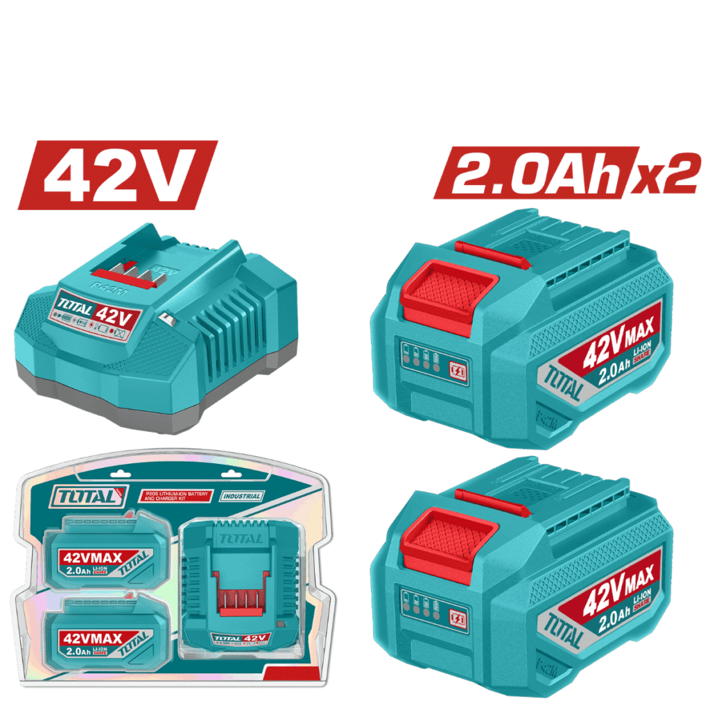 SET DE BATERIAS LI-ION 42V 2.0AH 2PCS + CARGADOR INDUSTRIAL – TFBCPM20221