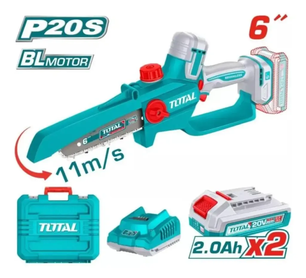 SIERRA DE CADENA LI-ION 20V 6″ 15CM 11M/S 2X2.0AH + MALETIN TOTAL- TGSLI20662