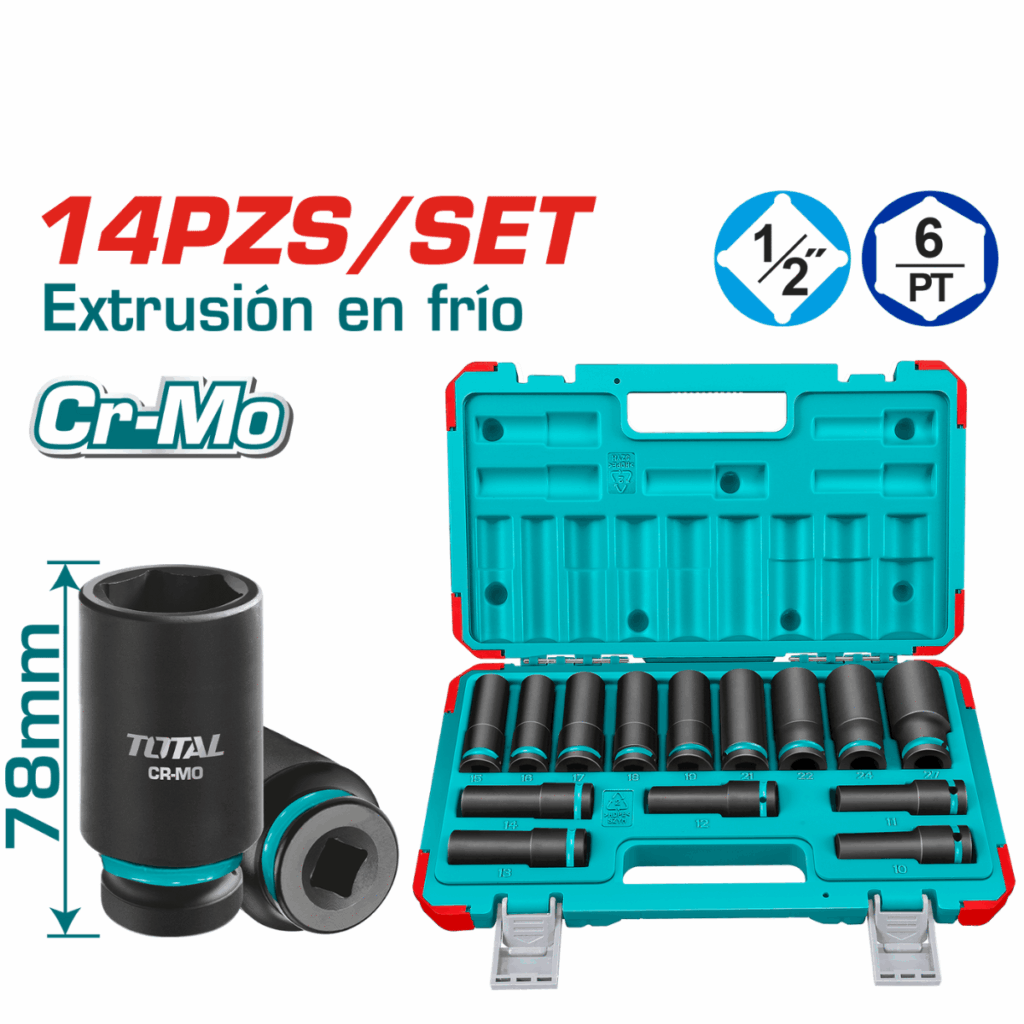 SET DADOS IMPACTO LARGO 1/2» 10-27MM 14PCS CR-MO MALETIN INDUSTRIA – THKISD12143L