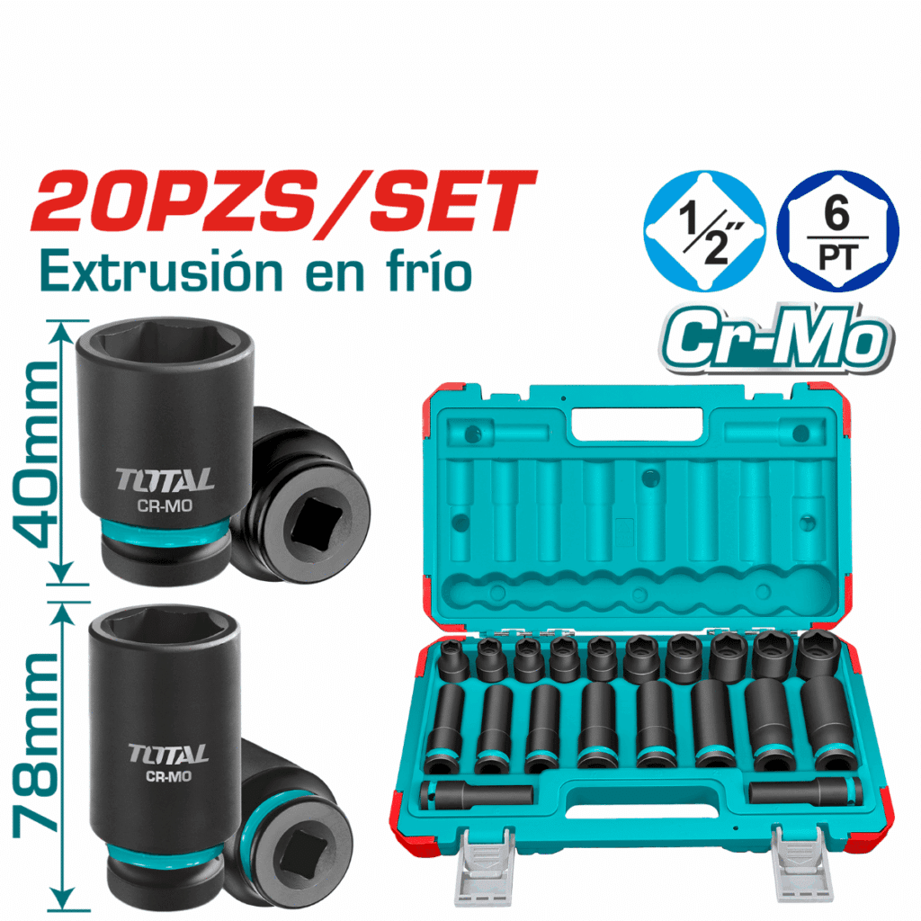 SET DADOS IMPACTO CORTO/LARGO 1/2» 2X(10-24)MM 20PCS CR-MO MALETIN – THKISD12203L