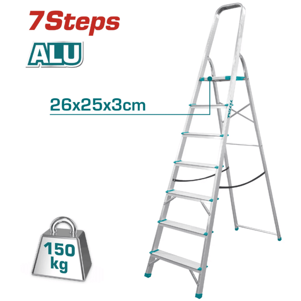 ESCALERA TIJERA ALU 7 PASOS 150KG PLAT.SUP: 26X25X3CM – THLAD06071