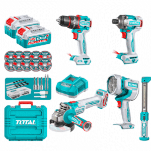 COMBO 5 EN 1 TALADRO PERCUTOR 66NM + DESTORNILLADOR DE IMPACTO 285NM + AMOLADORA 1000W + LINTERNA TOTAL - TOSLI250692