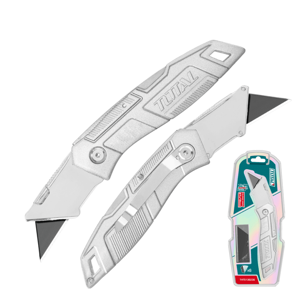 CUCHILLA UTILITARIA PLEGABLE HOJA: 19X61MM SK4 ALUMINIO + 6 HOJAS – THT5136236