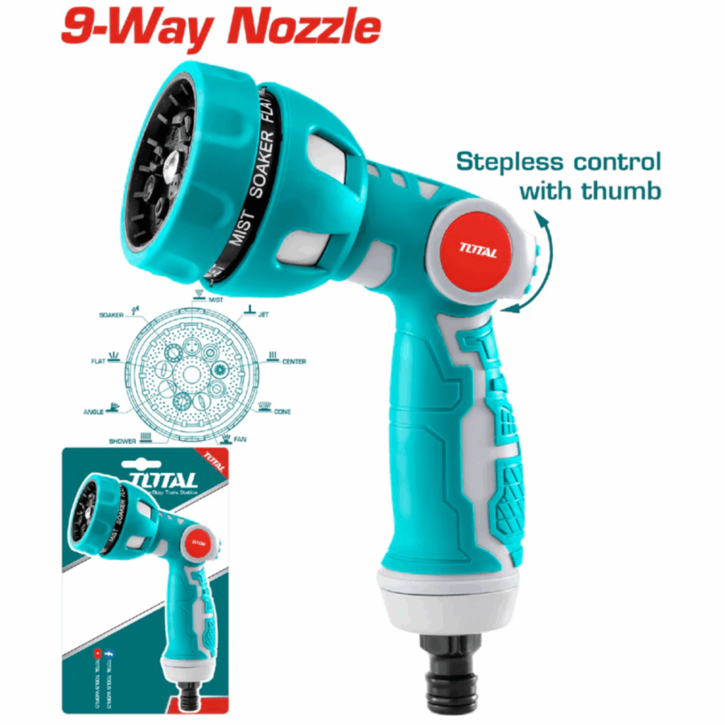 PISTOLA DE AGUA 9 PATRONES TPR AGARRE SUAVE CONTROL DE VELOCIDAD – THWSG6091